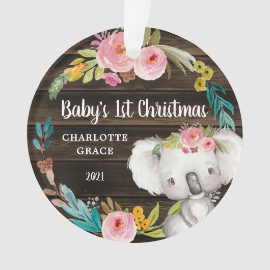 Rustique Floral Koala Baby's First Christmas (devant)