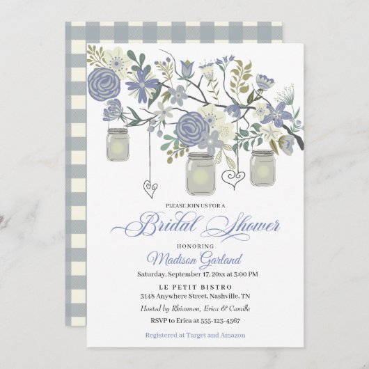 Rustique Floral Mason Jar Invitation nuptiale douc (Devant / Derrière)