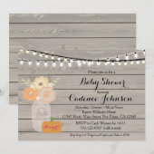 Rustique Floral Orange rose fille Invitation Baby  (Devant / Derrière)