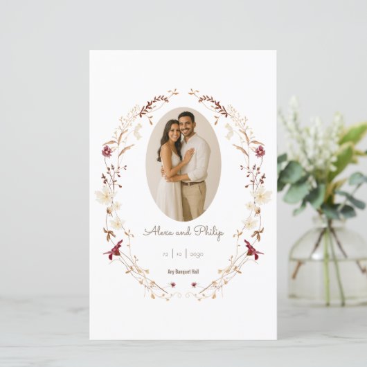 Rustique Floral Oval Photo Programme de couronnes  (Debout devant)
