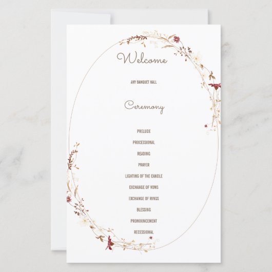 Rustique Floral Oval Photo Programme de couronnes  (Dos)