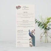 Rustique Floral Peacock Bird Menu Mariage (Debout devant)