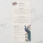 Rustique Floral Peacock Bird Menu Mariage (Devant)