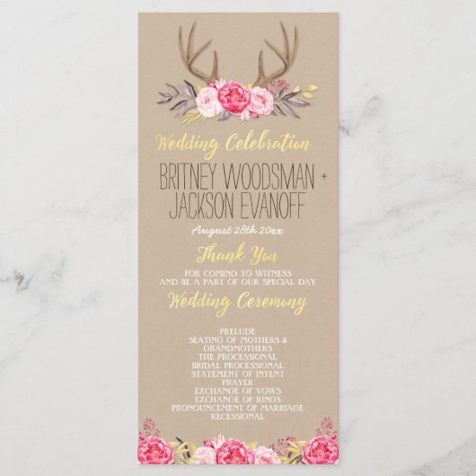 Rustique Floral Peony & Deer Antler Programmes de  (Devant)