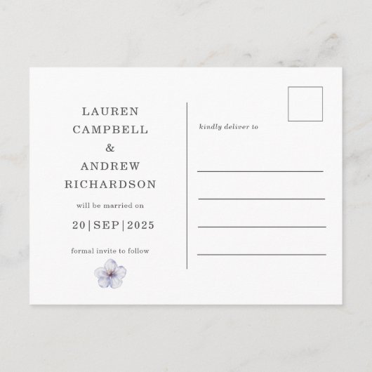 Rustique Floral Purple Enregistrer la date Carte p (Dos)