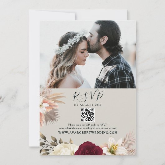 Rustique Floral QR Code Mariage Invitation (Dos)