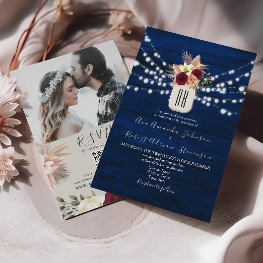 Rustique Floral QR Code Mariage Invitation