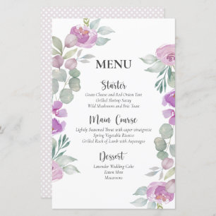 Rustique Floral Rose Watercolor Menu Mariage
