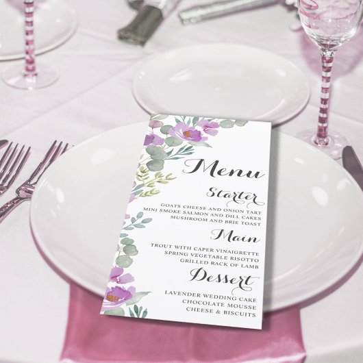 Rustique Floral Rose Watercolor Menu Mariage