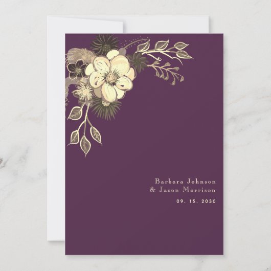 Rustique Floral Violet Faire-part de mariage (Dos)