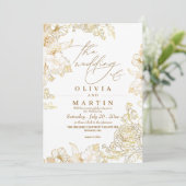 Rustique Flore neutre Rose or Faire-part de mariag (Debout devant)