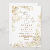 Rustique Flore neutre Rose or Faire-part de mariag (Devant / Derrière)