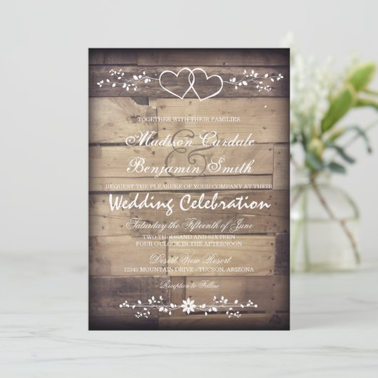 Rustique Grange Bois Double Coeur Invitations de m (Debout devant)