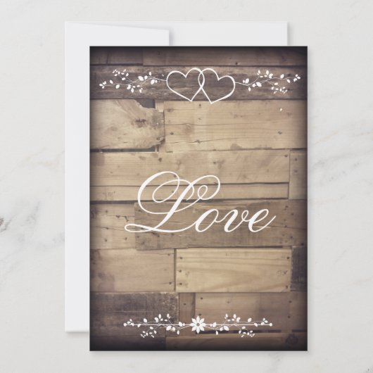 Rustique Grange Bois Double Coeur Invitations de m (Dos)
