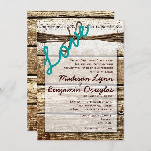 Rustique Grange Bois Pays Amour Mariage Invitation (Devant / Derrière)