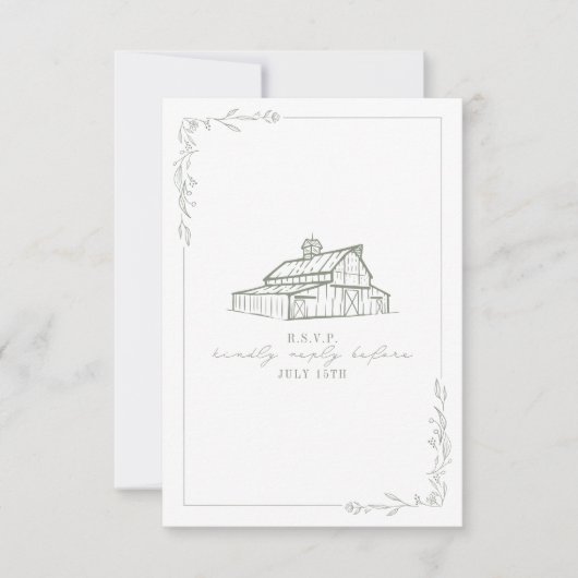 Rustique Grange Sage Vert Mariage blanc RSVP (Devant)