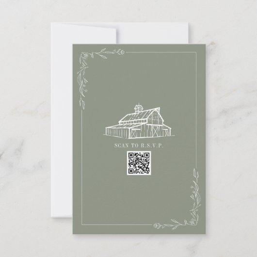 Rustique Grange Sage Vert QR Code Mariage RSVP (Devant)