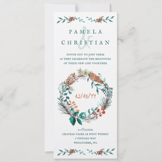 Rustique Green & Cuivre Invitation de mariage d'hi (Devant)