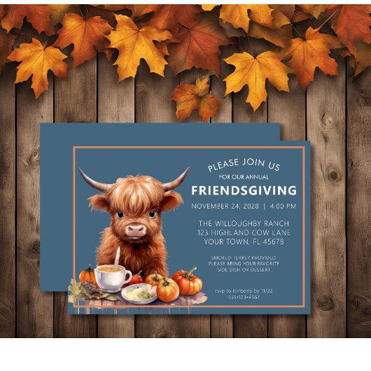 Rustique Highland Cow Friendsgiving Invitation