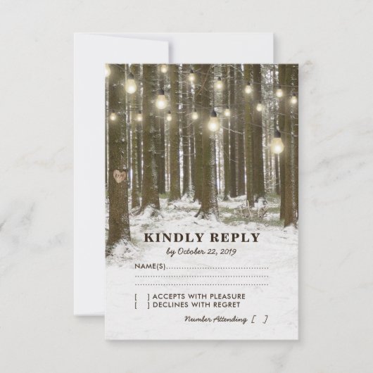 Rustique hiver Bois Lumières Mariage RSVP (Devant)