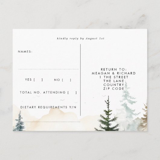 rustique hiver forêt mariage rsvp carte postale (Dos)
