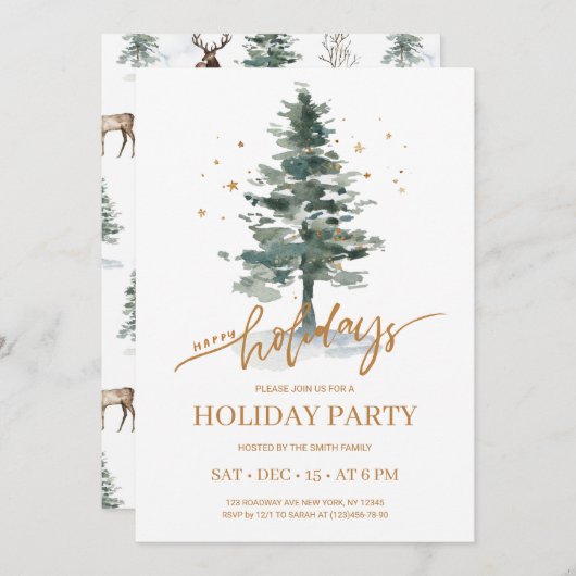 Rustique Hiver Pine Tree Fête Invitation (Devant / Derrière)
