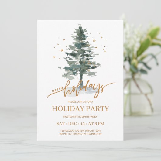 Rustique Hiver Pine Tree Fête Invitation (Debout devant)