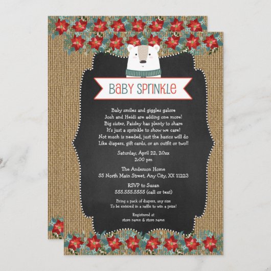 Rustique hiver Polar Ours Bébé Sprinkle invitation (Devant / Derrière)