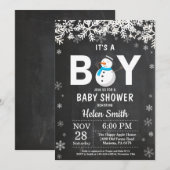 Rustique hiver Snowman Baby shower Boy Invitation (Devant / Derrière)