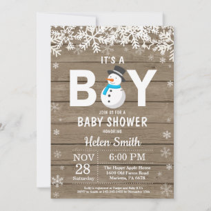 Rustique hiver Snowman Baby shower Boy Invitation