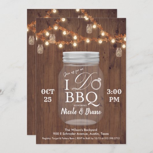 Rustique I DO BBQ Mason Jar Invitation (Devant / Derrière)
