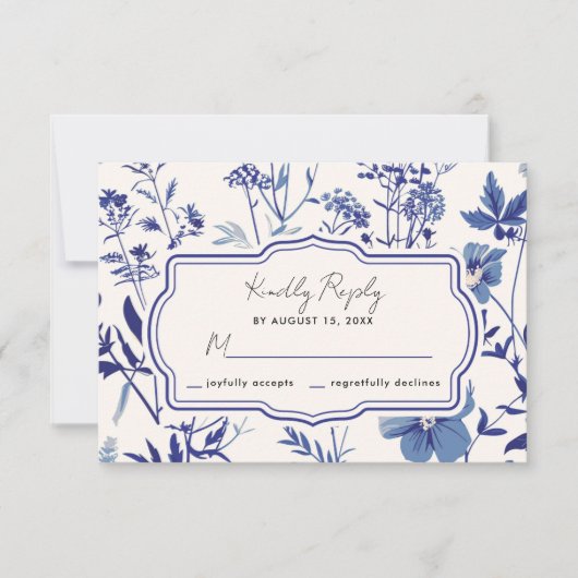 Rustique Indigo Blue Fleur sauvage Wedding RSVP (Devant)