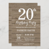 Rustique Invitation du 20e anniversaire (Devant / Derrière)