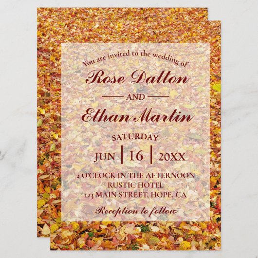 Rustique Jaune Invitations de mariage d'automne (Devant / Derrière)