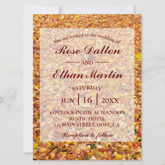 Rustique Jaune Invitations de mariage d'automne (Devant)