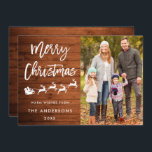 Rustique Joyeux Carte photo de famille de Noël<br><div class="desc">Rustique Joyeux Noël Pinceau Script de famille Carte photo</div>