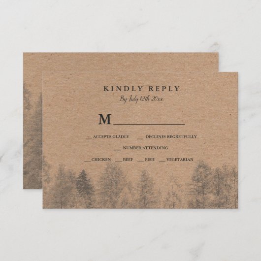Rustique kraft Automne pins hiver arbres rsvp mari (Devant / Derrière)