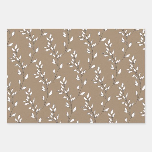 Rustique Kraft Blanc Feuille de tige verte (Devant 3)