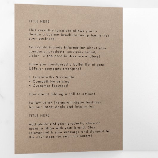 Rustique Kraft | Brochure Tri-fold du logo de l'en (Intérieur en premier)