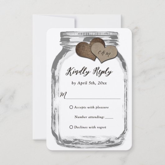 Rustique Kraft Deux Coeurs Mason Jar Mariage RSVP (Devant)