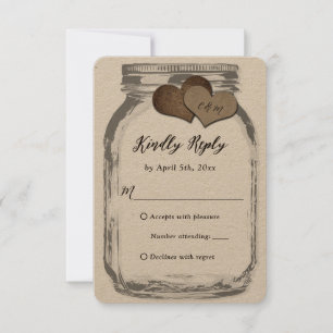 Rustique Kraft Deux Coeurs Mason Jar Mariage RSVP