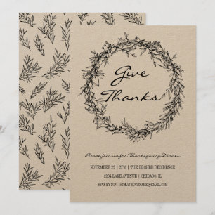 Rustique Kraft Donnez Merci Carte Dîner Thanksgivi