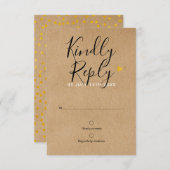 Rustique Kraft Gold Heart Chic Script Wedding RSVP (Devant / Derrière)