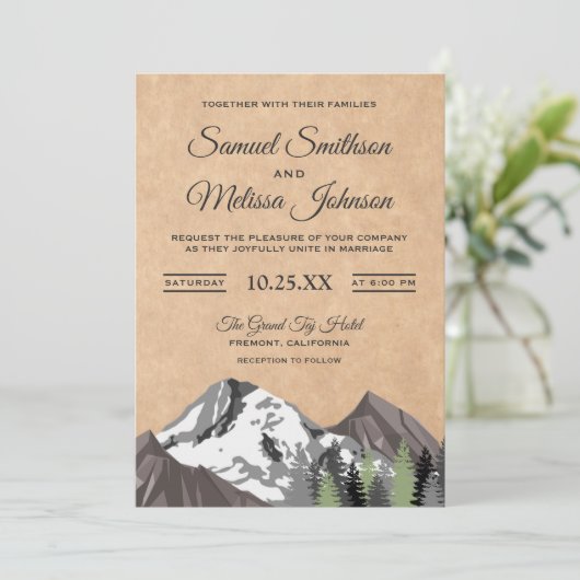 Rustique Kraft Mountain Forest Faire-part de maria (Debout devant)