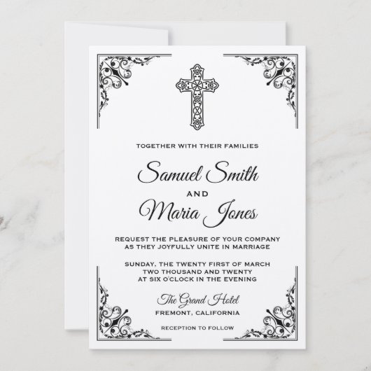 Rustique Kraft noir Ornate Faire-part de mariage (Devant)