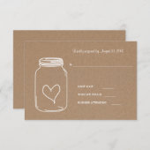 Rustique Kraft Papier Masonjar Mariage coeur RSVP (Devant / Derrière)