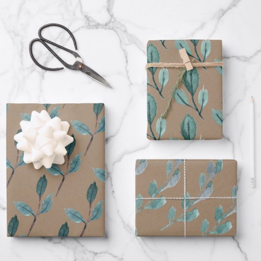 Rustique Kraft Turquoise Bleu Vert Feuille d'hiver (Recto)