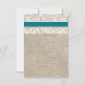 Rustique Lace Burlap Look RSVP carte Turquoise (Dos)