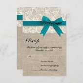 Rustique Lace Burlap Look RSVP carte Turquoise (Devant / Derrière)