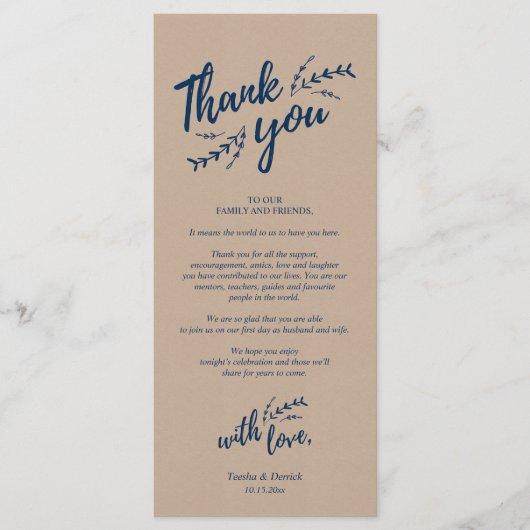 Rustique Lieu Cadre Dîner Carte de remerciements (Devant)